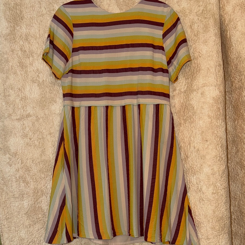 Madewell Multicolor Striped Short-Sleeve Dress — Yellow, Maroon, Mint & White